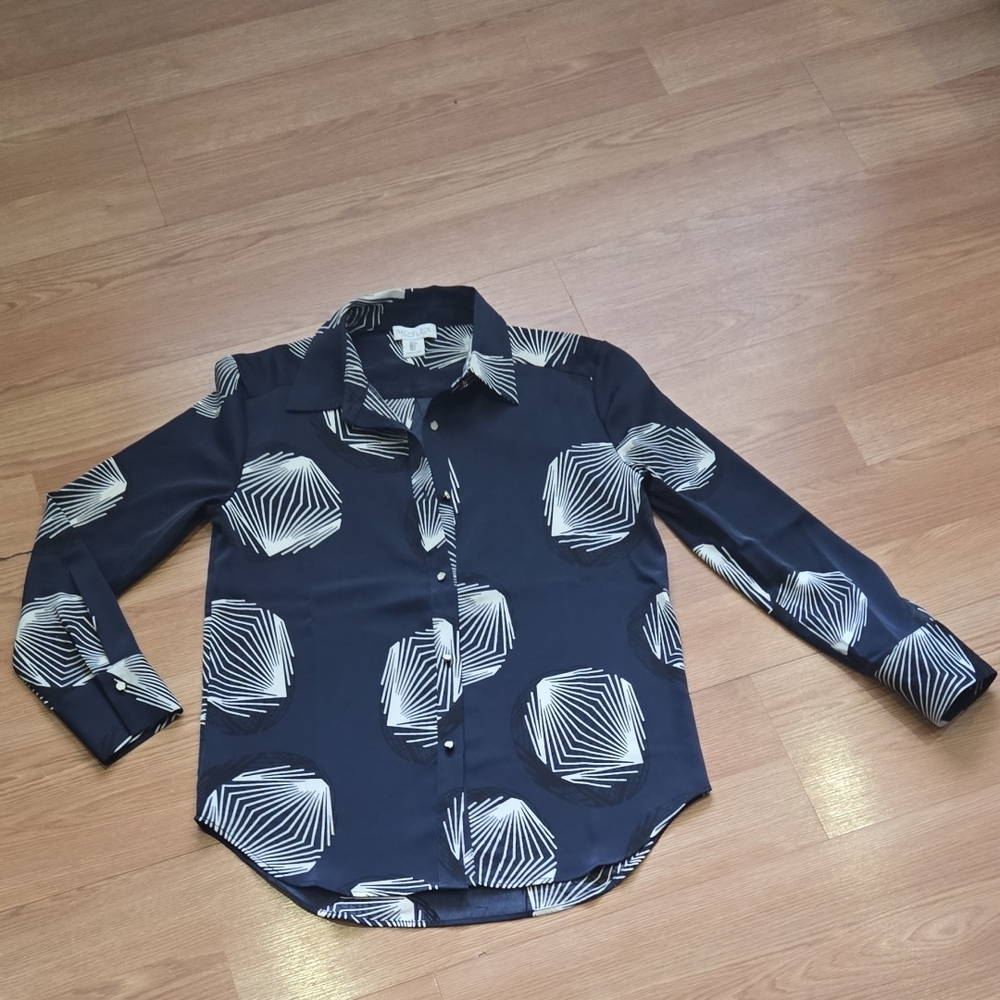 Rachel Zoe Dark Blue Shirt with White Patterns
